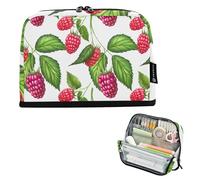 Astuccio con cerniera verde e bianco lampone con bacche rosse grandi borse per matite borsa per matite carino penna pennarello borsa per ragazze cancelleria grafica bambini rientro a scuola forniture