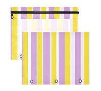 Astuccio con cerniere lisce, perforatore a 3 fori per lettere di carta A4, confezione da 2 pezzi, per insegnanti, studenti, insegnanti, forniture viola chiaro e giallo a righe
