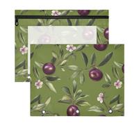 Astuccio con cerniere lisce, portapenne, per raccoglitori a 3 anelli, confezione da 2 pezzi, per studenti, studenti, insegnanti, forniture fresche Java, prugna, frutta verde