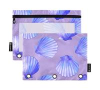 Astuccio con conchiglie smerlate blu lavanda viola per raccoglitori a 3 anelli, penne, matite con cerniera, pastelli, raccoglitori trasparenti per penne, scuola lavoro 24,9 x 18 cm, 2 confezioni