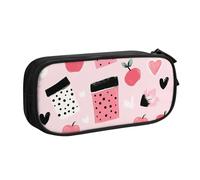 Astuccio con cuore e mele per ragazzi e ragazze, motivo floreale, grande, per penne, cancelleria da scrivania, organizer per matite, per scuola, ufficio, borsa per il trucco con cerniera, Nero