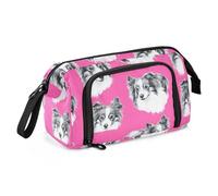 Astuccio con divertente cane da pastore delle Shetland, rosa acceso, grande capacità, astuccio leggero con portapenne, per donne, scuola preppy