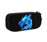 Astuccio con drago fiamme per ragazzi e ragazze, lungo e grande, per cancelleria, organizer per scuola, ufficio, borsa per trucchi con cerniera, Nero , 21x5x10.5cm, Astuccio per trucchi