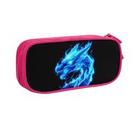 Astuccio con drago fiamme per ragazzi e ragazze, lungo e grande, per cancelleria, organizer per scuola, ufficio, borsa per trucchi con cerniera, Blu, 21x5x10.5cm, Astuccio per trucchi