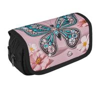 Astuccio con farfalla con strass, grande capacità, grazioso astuccio per penne con 3 scomparti, cancelleria da ufficio, grande astuccio per matite con cerniera, in tessuto, per adulti, borsa portatile