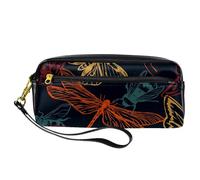 Astuccio con farfalla, libellula, falene e api, astuccio in pelle PU con cerniera, per ragazzi e ragazze, per scuola e ufficio