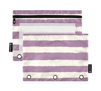 Astuccio con finestra trasparente a righe orizzontali bianco-viola astuccio con cerniera grande capacità cartelle tasca per 3 per ufficio scuola forniture cosmetici multicolore 2 pezzi