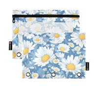 Astuccio con finestra trasparente, blu e bianco, con bella margherita, con finestra trasparente e occhielli a 3 fori, per scuola, ufficio e casa, multicolore, 2 pezzi