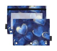 Astuccio con finestra trasparente con cuori blu reale raccoglitore astuccio trasparente finestra e occhielli raccoglitore 3 anelli per scuola, ufficio e casa multicolore 2 pezzi