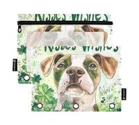 Astuccio con finestra trasparente, motivo: San Patrizio, baci e auguri, grazioso astuccio con cerniera a forma di cane in stile cartone animato, grande e robusto, 3 anelli, per forniture per ufficio
