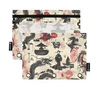 Astuccio con finestra trasparente nero e rosso giapponese Bushidaurus gotico anelli cartelle con tasche grande capacità 3 anelli raccoglitori cartelle per ufficio scuola forniture cosmetici