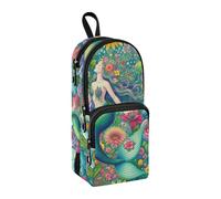Astuccio con fiori colorati a forma di sirena, grande capacità, con scomparto per studenti, a forma di zainetto, organizer per cancelleria e pennarelli, per scuola, ufficio, lavoro, Una ragazza sirena