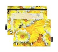 Astuccio con fiori di calendula gialla per raccoglitori a 3 anelli, portapenne con cerniera, da donna, per la scuola, trasparenti, tasche per pastelli, 24,9 x 18 cm, 2 confezioni
