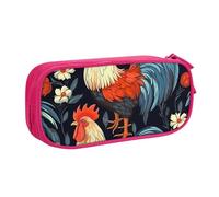 Astuccio con gallo e fiori, per ragazzi e ragazze, con pulcino della fattoria, grande, organizer per cancelleria, per scuola, ufficio, borsa per il trucco con cerniera, Blu, 21x5x10.5cm, Astuccio per