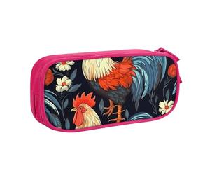 Astuccio con gallo e fiori, per ragazzi e ragazze, con pulcino della fattoria, grande, organizer per cancelleria, per scuola, ufficio, borsa per il trucco con cerniera, Blu, 21x5x10.5cm, Astuccio per