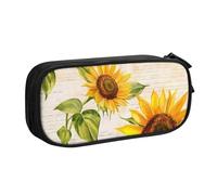 Astuccio con girasole e giornale, per ragazzi e ragazze, vintage, grande, per cancelleria, per scuola, ufficio, borsa per il trucco con cerniera, Nero , 21x5x10.5cm, Astuccio per trucchi