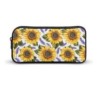 Astuccio con girasoli gialli e fiori di lavanda viola, astuccio per penne e cosmetici, organizer per viaggi, ufficio