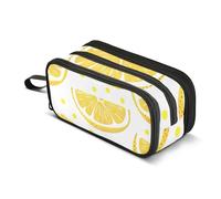 Astuccio con limone e pois, grande capacità per ragazzi e ragazze, astuccio a 3 scomparti, per studenti, cancelleria, pennarelli, scuola, ufficio, lavoro, Con Limone e Polkadot, Taglia unica,