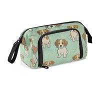 Astuccio con manico per matite e matite con disegno di cane verde, grande capacità, per bambini per il rientro a scuola
