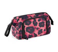 Astuccio con motivo leopardato rosso e nero, grande capacità, astuccio speciale con manico, per studenti universitari, forniture per le scuole superiori