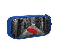 Astuccio con ombrello rosso su Dark Narrow Street, astuccio per matite, trucchi, portagioie, portatile, da viaggio, nero, Blu, Taglia unica, Astuccio portamatite