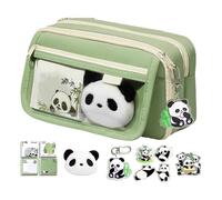 Astuccio con panda, grande capacità, grazioso astuccio con panda con adesivi, spilla portachiavi, cancelleria con scomparto per ragazze e ragazzi, Verde, Refer to description, Unisex
