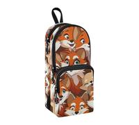 Astuccio con piccole volpi in stile cartone animato, grande capacità, con scomparto per studenti, a forma di zaino, organizer per cancelleria, astuccio per matite e pennarelli, per scuola, ufficio,