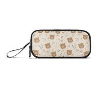 Astuccio con piccoli orsetti marroni retrò, grande capacità, con scomparti con cerniera, astuccio per cancelleria per bambini e adolescenti, Multicolore, Taglia unica, regolare