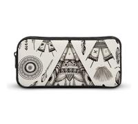 Astuccio con piume e fascia per la testa della tenda Teepee, grande capacità, con cerniera, organizer per matite resistente, piccola borsa per cosmetici portatile per ufficio, viaggi