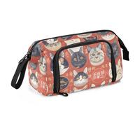 Astuccio con ritratti di gatti, grande capacità, astuccio con manico con cerniera, per la scuola dei bambini, Multicolore, Taglia unica, moderno