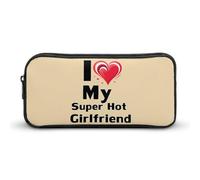 Astuccio con scritta "I Love My Super Hot Girlfriend", per penne e cosmetici, organizer per viaggi, ufficio