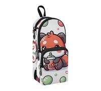 Astuccio con simpatico panda rosso con tè a bolle, grande capacità, con scomparto per studenti, a forma di zainetto, organizer per cancelleria, astuccio per matite e pennarelli, per scuola, ufficio,