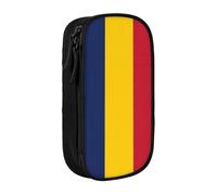 Astuccio con stampa bandiera del Ciad, pratico astuccio multi-scomparto per ufficio, viaggi, scuola, arte e uso quotidiano, Nero , Taglia unica, Con tasca per il