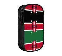 Astuccio con stampa bandiera del Kenya, pratico astuccio multi-scomparto per ufficio, viaggi, scuola, arte e uso quotidiano, Nero , Taglia unica, Con tasca per il