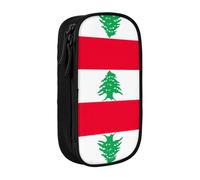 Astuccio con stampa bandiera del Libano, pratico astuccio multi-scomparto per ufficio, viaggi, scuola, arte e uso quotidiano, Nero , Taglia unica, Con tasca per il