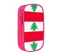 Astuccio con stampa bandiera del Libano, pratico astuccio multi-scomparto per ufficio, viaggi, scuola, arte e uso quotidiano, rosa, Taglia unica, Con tasca per il
