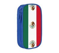 Astuccio con stampa bandiera del Messico, pratico astuccio multi-scomparto, per ufficio, viaggi, scuola, arte e uso quotidiano, Blu, Taglia unica, Con tasca per il