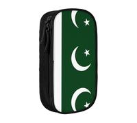 Astuccio con stampa bandiera del Pakistan, pratico astuccio multi-scomparto per ufficio, viaggi, scuola, forniture quotidiane, Nero , Taglia unica, Con tasca per il