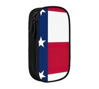 Astuccio con stampa bandiera del Texas, pratico astuccio multi-scomparto per ufficio, viaggi, scuola, arte e uso quotidiano, Nero , Taglia unica, Con tasca per il