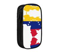 Astuccio con stampa bandiera del Venezuela pratico astuccio multi-scomparto ufficio viaggi scuola arte forniture quotidiane, Nero , Taglia unica, Con tasca per il