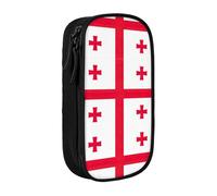 Astuccio con stampa bandiera della Georgia, pratico astuccio multi-scomparto per ufficio, viaggi, scuola, arte e uso quotidiano, Nero , Taglia unica, Con tasca per il