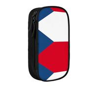 Astuccio con stampa bandiera della Repubblica Ceca pratico astuccio multi-scomparto ufficio viaggi scuola arte forniture quotidiane, Nero , Taglia unica, Con tasca per il