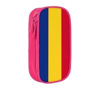 Astuccio con stampa bandiera della Romania pratico astuccio multi-scomparto ufficio viaggi scuola arte forniture quotidiane, rosa, Taglia unica, Con tasca per il