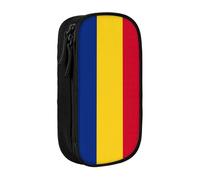 Astuccio con stampa bandiera della Romania pratico astuccio multi-scomparto ufficio viaggi scuola arte forniture quotidiane, Nero , Taglia unica, Con tasca per il
