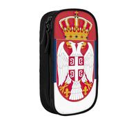 Astuccio con stampa bandiera della Serbia, pratico astuccio multi-scomparto per ufficio, viaggi, scuola, forniture artistiche quotidiane, Nero , Taglia unica, Con tasca per il