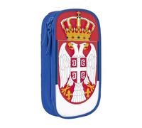 Astuccio con stampa bandiera della Serbia, pratico astuccio multi-scomparto per ufficio, viaggi, scuola, forniture artistiche quotidiane, Blu, Taglia unica, Con tasca per il