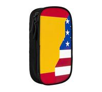 Astuccio con stampa bandiera della Spagna americana, pratico astuccio multi-scomparto per ufficio, viaggi, scuola, arte e forniture quotidiane, Nero , Taglia unica, Con tasca per il