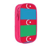 Astuccio con stampa bandiera dell'Azerbaigian, pratico astuccio multi-compartimento, per ufficio, viaggi, scuola, arte e uso quotidiano, rosa, Taglia unica, Con tasca per il