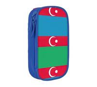 Astuccio con stampa bandiera dell'Azerbaigian, pratico astuccio multi-compartimento, per ufficio, viaggi, scuola, arte e uso quotidiano, Blu, Taglia unica, Con tasca per il