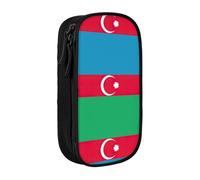 Astuccio con stampa bandiera dell'Azerbaigian, pratico astuccio multi-compartimento, per ufficio, viaggi, scuola, arte e uso quotidiano, Nero , Taglia unica, Con tasca per il